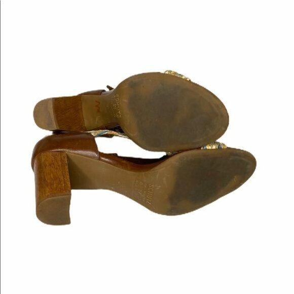 Schutz Woven Leather Block Heel Sandals 8 - Picture 3 of 6